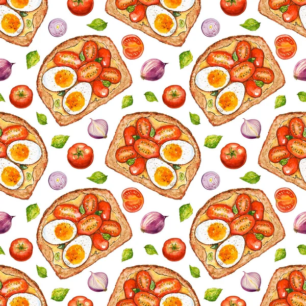 Watercolor Seamless Pattern Sandwich Hand Drawn Fast Food Design Cafe — Stock Photo, Image