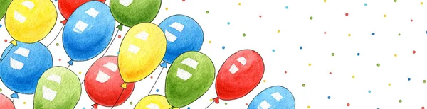 Banner Acuarela Con Globos Cumpleaños Para Felicitaciones Tarjeta Felicitación Fondo — Foto de Stock