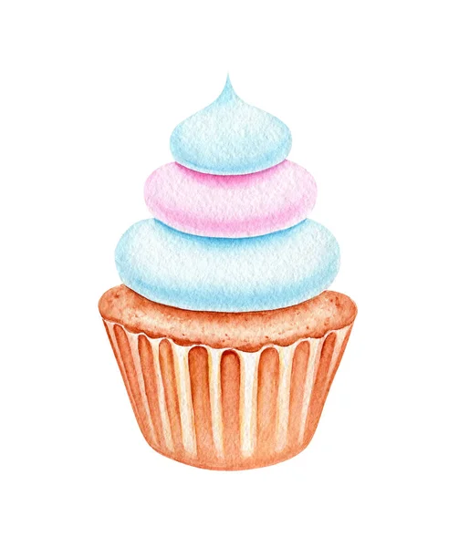 Aquarell Cupcake Vorhanden Sweet Birthday Postcard Grußkarte Dessert Für Urlaub — Stockfoto