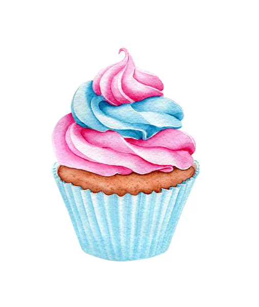 Aquarell Cupcake Vorhanden Sweet Birthday Postcard Grußkarte Dessert Für Urlaub — Stockfoto