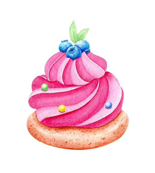Aquarell Cupcake Mit Beeren Sweet Birthday Postcard Grußkarte Dessert Für — Stockfoto