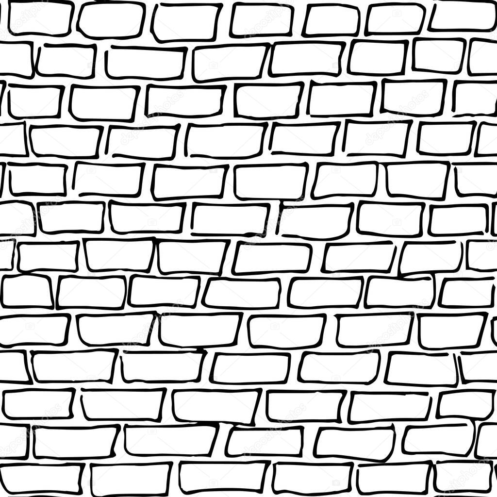 Seamless pattern with hand drawn textures. Doodle style. Vector objects. Brick wall. Textile print. Sketch background