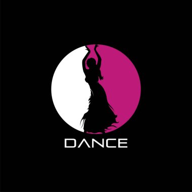 Dans eden logo, sevimli, pembe renkli izole edilmiş siyah arkaplan