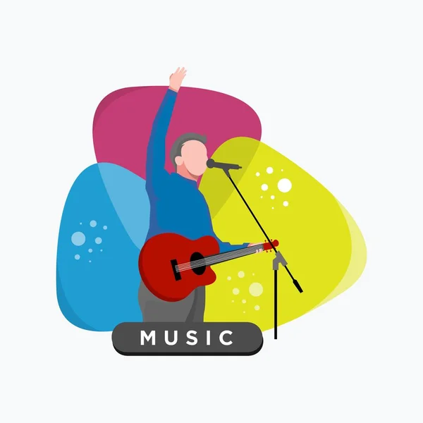 Flat Illustration Design Man Singing Music Symbols Web Banners — Stock Vector