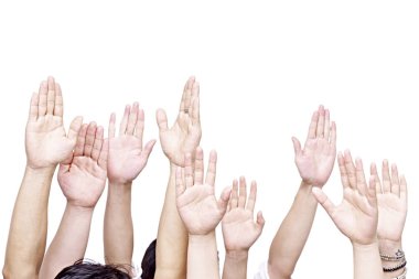 group of people with hands up clipart
