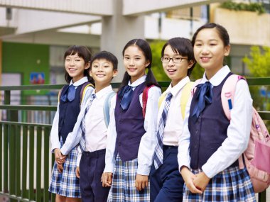 portrait of a group of asian elementary school children clipart