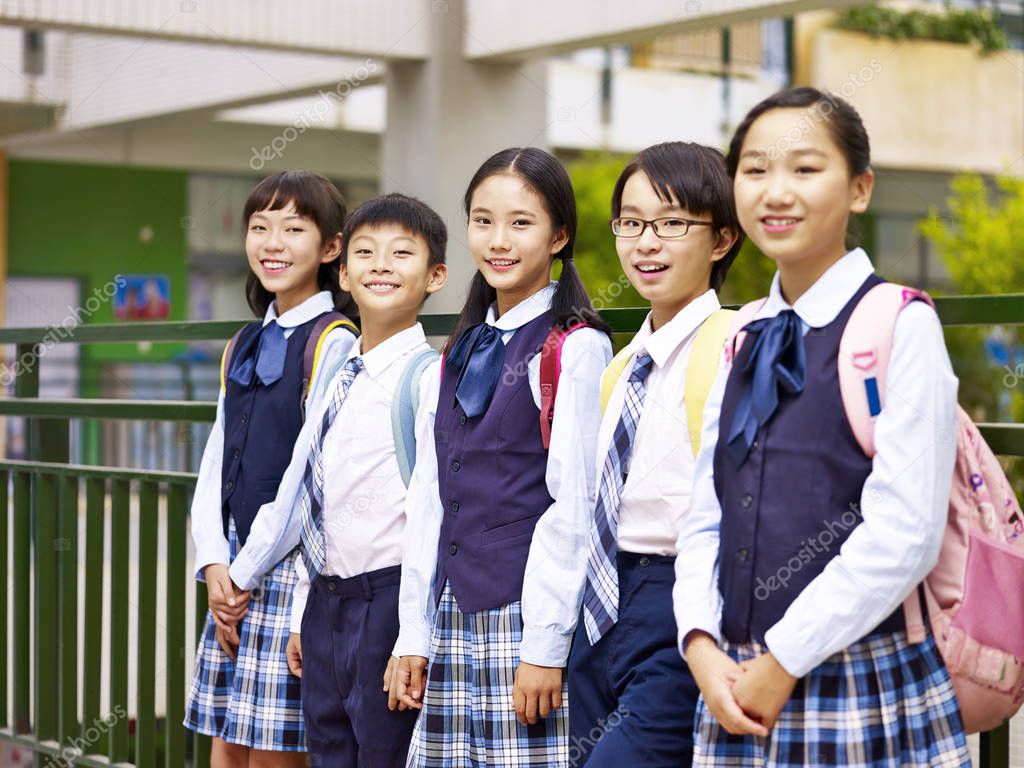 portrait of a group of asian elementary school children