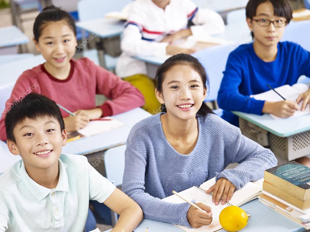 asian elementary students in class