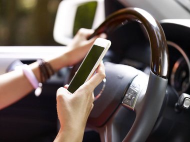 woman using cellphone while driving clipart