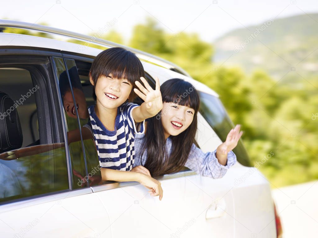 happy asian children on a sightseeing trip