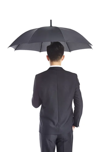 Ασιατικές επιχειρηματίας εκμετάλλευση ομπρέλα — Φωτογραφία Αρχείου