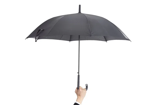 Mano sosteniendo paraguas negro — Foto de Stock