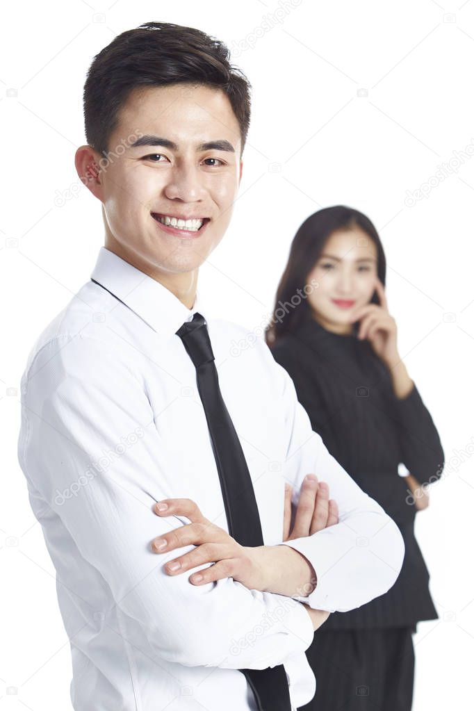 young asian businessman and female colleague