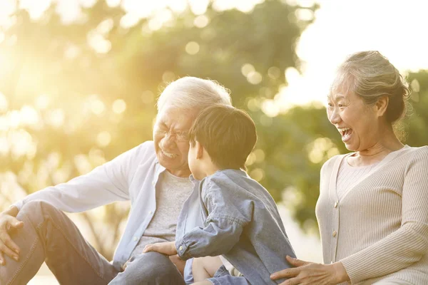 Lycklig asiatisk mor- och farföräldrar och sonson — Stockfoto