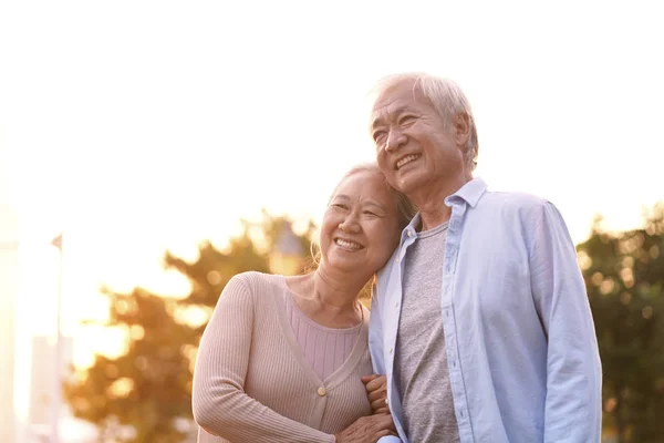 Outdoor portrait of happy senior asian couple — Stock Photo, Image