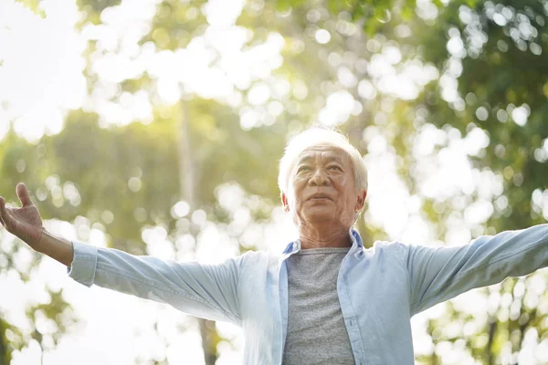 Asiático velho homem desfrutando de ar fresco no parque — Fotografia de Stock