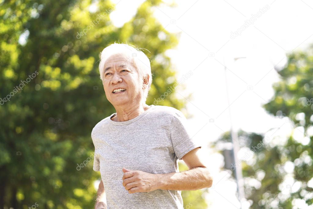 asian old man running outdoors