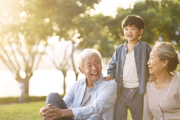 Asiático abuelos disfrutando bueno tiempo con nieto —  Fotos de Stock