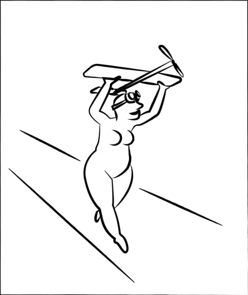 Женщина Бежит Самолетом Руке — стоковый вектор