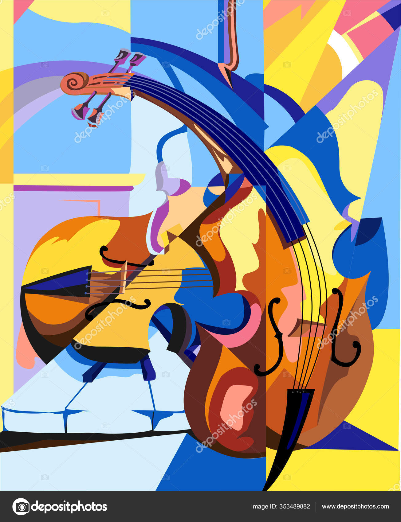Кольорова Скрипка Чорному Тлі Стокова ілюстрація ©DodPavlo #353489882