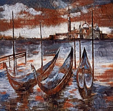 Venedik 'teki gondollar şatonun arka planına karşı