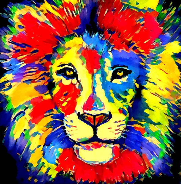 Potret Singa Dengan Warna Warna Cerah — Stok Foto