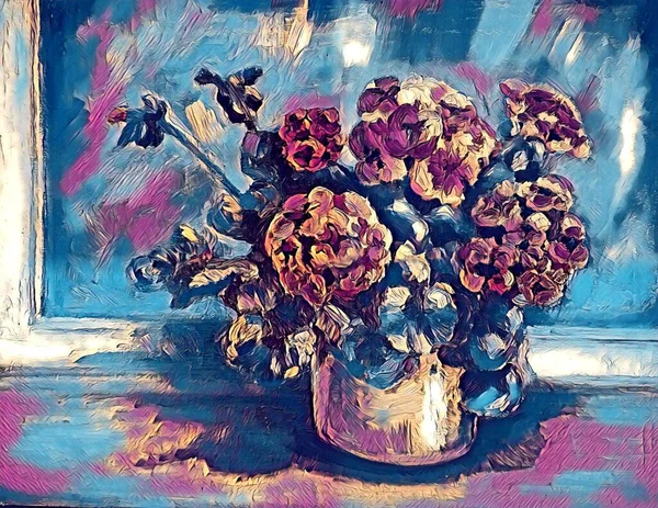Pencere kenarındaki vazoda çiçekler