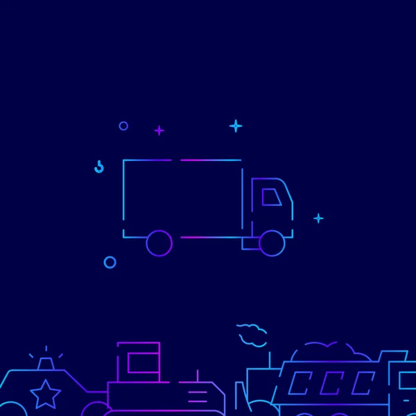 Furgone di consegna, icona della linea del gradiente vettoriale del camion, illustrazione su uno sfondo blu scuro. Confine inferiore correlato — Vettoriale Stock