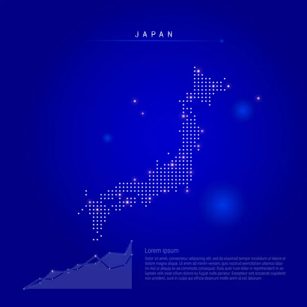 Japão iluminou mapa com pontos brilhantes. Fundo espacial azul escuro. Ilustração vetorial — Vetor de Stock