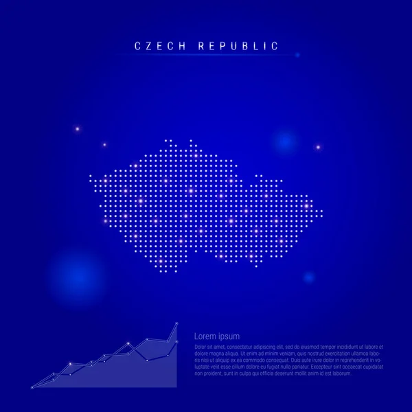 República Checa mapa iluminado con puntos brillantes. Fondo espacial azul oscuro. Ilustración vectorial — Archivo Imágenes Vectoriales