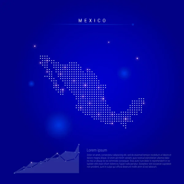 メキシコは光る点で地図を照らした。ダークブルーの空間背景。ベクターイラスト — ストックベクタ