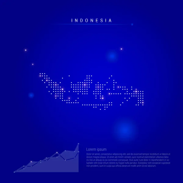 Indonesia menerangi peta dengan titik-titik bersinar. Latar belakang biru tua. Ilustrasi vektor - Stok Vektor