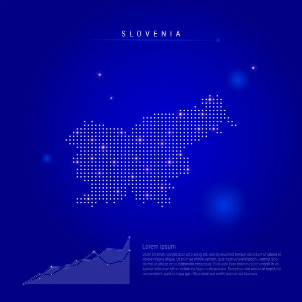 斯洛文尼亚用发光的圆点照亮了地图。 深蓝色的背景。 矢量说明 — 图库矢量图片