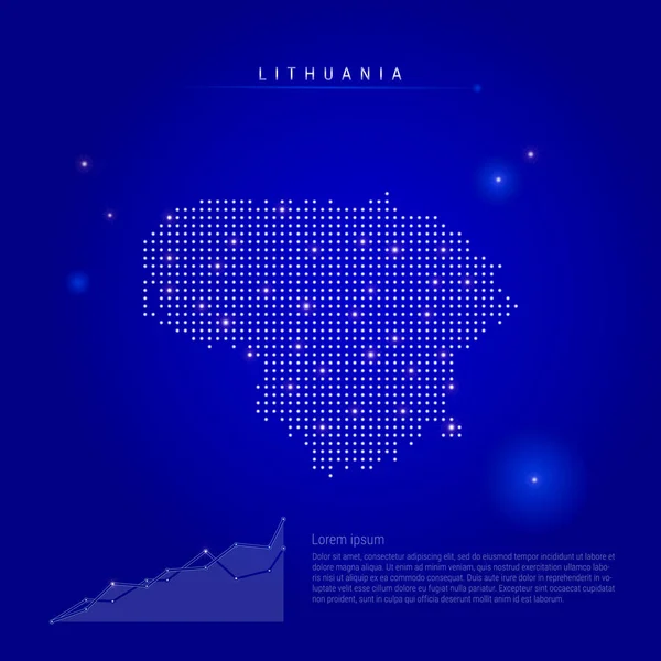 Lituania mapa iluminado con puntos brillantes. Fondo espacial azul oscuro. Ilustración vectorial — Vector de stock