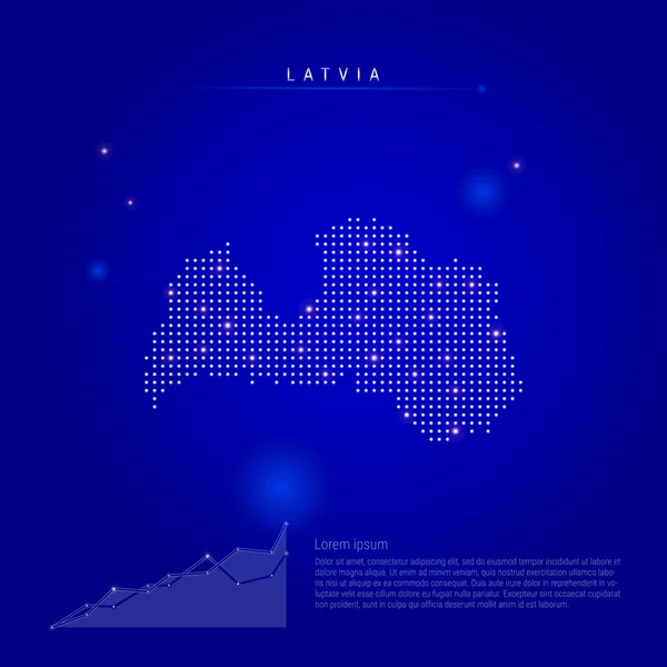 Letonia mapa iluminado con puntos brillantes. Fondo espacial azul oscuro. Ilustración vectorial — Archivo Imágenes Vectoriales