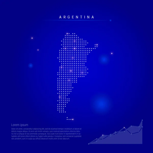 Argentina mapa iluminado con puntos brillantes. Fondo espacial azul oscuro. Ilustración vectorial — Archivo Imágenes Vectoriales