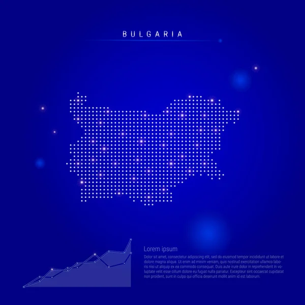 Bulgaria mapa iluminado con puntos brillantes. Fondo espacial azul oscuro. Ilustración vectorial — Archivo Imágenes Vectoriales