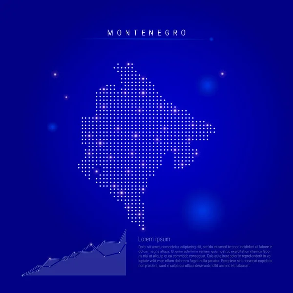 Montenegro mapa iluminado con puntos brillantes. Fondo espacial azul oscuro. Ilustración vectorial — Archivo Imágenes Vectoriales