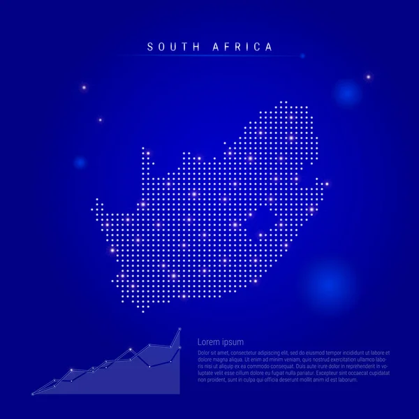 Südafrika beleuchtete Landkarte mit leuchtenden Punkten. dunkelblauer Raumhintergrund. Vektorillustration — Stockvektor