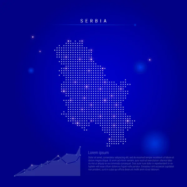 Serbia mapa iluminado con puntos brillantes. Fondo espacial azul oscuro. Ilustración vectorial — Archivo Imágenes Vectoriales