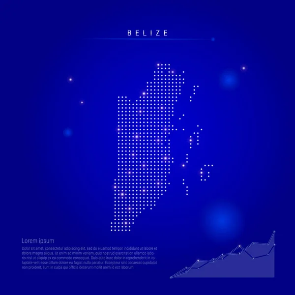 Belize illuminated map with glowing dots. Dark blue space background. Vector illustration — Stock Vector