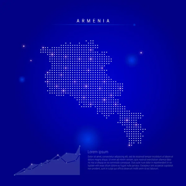 Armenia mapa iluminado con puntos brillantes. Fondo espacial azul oscuro. Ilustración vectorial — Archivo Imágenes Vectoriales