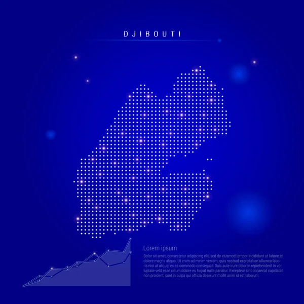 Djibouti illuminated map with glowing dots. Dark blue space background. Vector illustration — Stock Vector