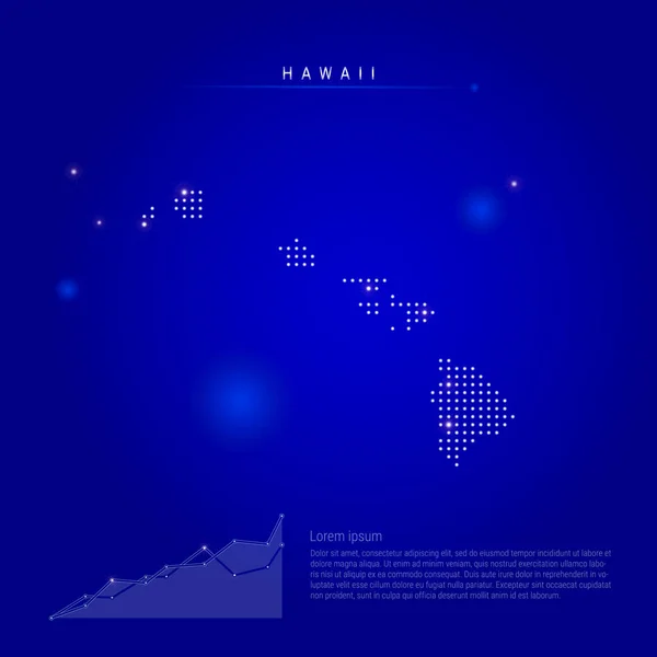 Hawaii Amerika eyaleti parlayan noktalarla aydınlatılmış harita. Koyu mavi bir arka plan. Vektör illüstrasyonu — Stok Vektör