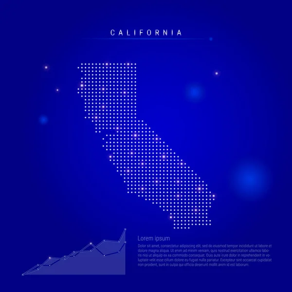 California Stati Uniti mappa illuminata con puntini luminosi. Sfondo spazio blu scuro. Illustrazione vettoriale — Vettoriale Stock