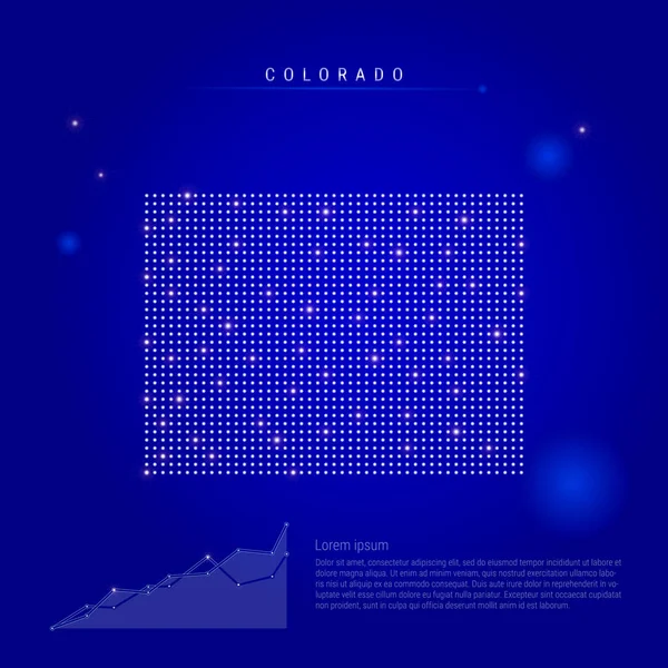 Colorado EE.UU. mapa iluminado estado con puntos brillantes. Fondo espacial azul oscuro. Ilustración vectorial — Archivo Imágenes Vectoriales