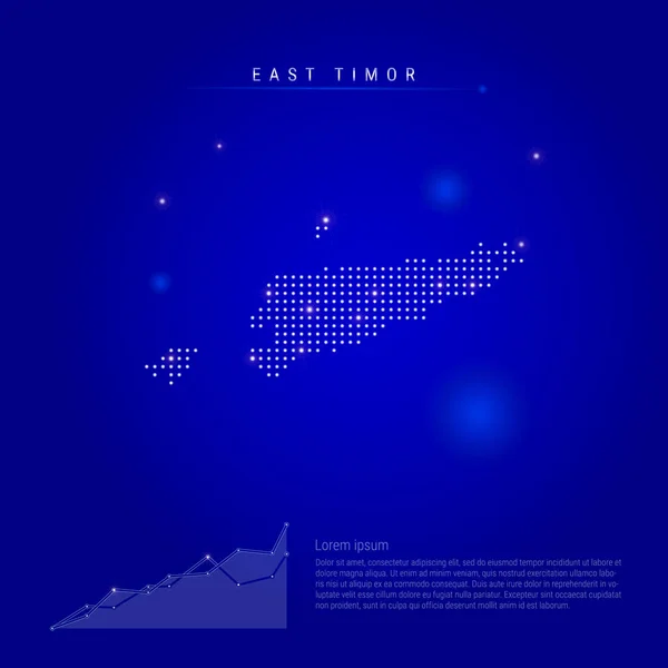 Osttimor beleuchtete Landkarte mit leuchtenden Punkten. dunkelblauer Raumhintergrund. Vektorillustration — Stockvektor