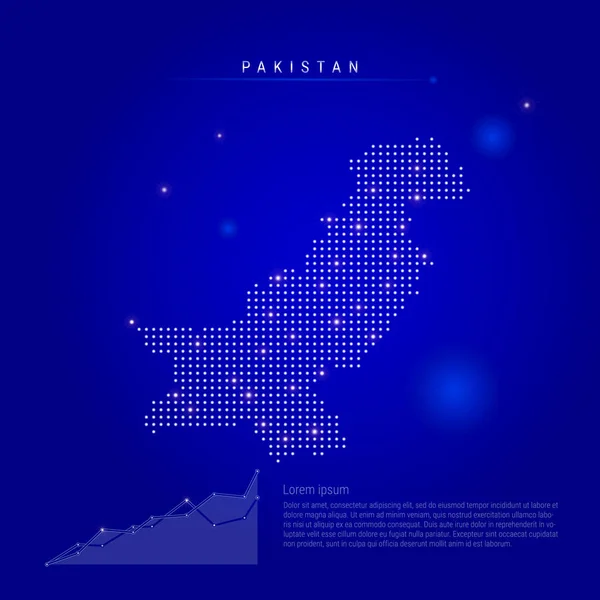 Pakistan illuminated map with glowing dots. Dark blue space background. Vector illustration — Stock Vector