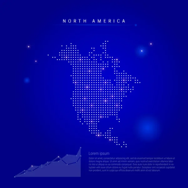 北米は、光る点で地図を照らされました。ダークブルーの空間背景。ベクターイラスト — ストックベクタ