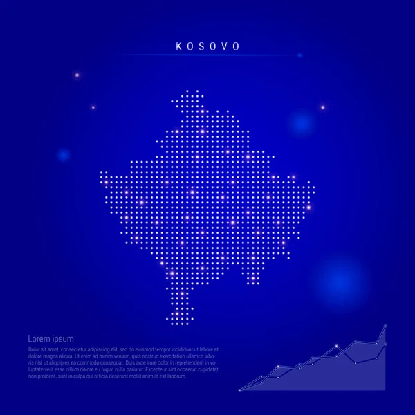Kosovo illuminated map with glowing dots. Dark blue space background. Vector illustration — Stock Vector
